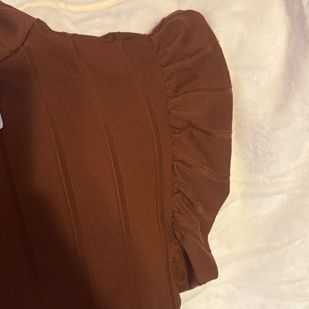 Timing Brown Ruffled Sleeve Blouse - Picture 3 of 3